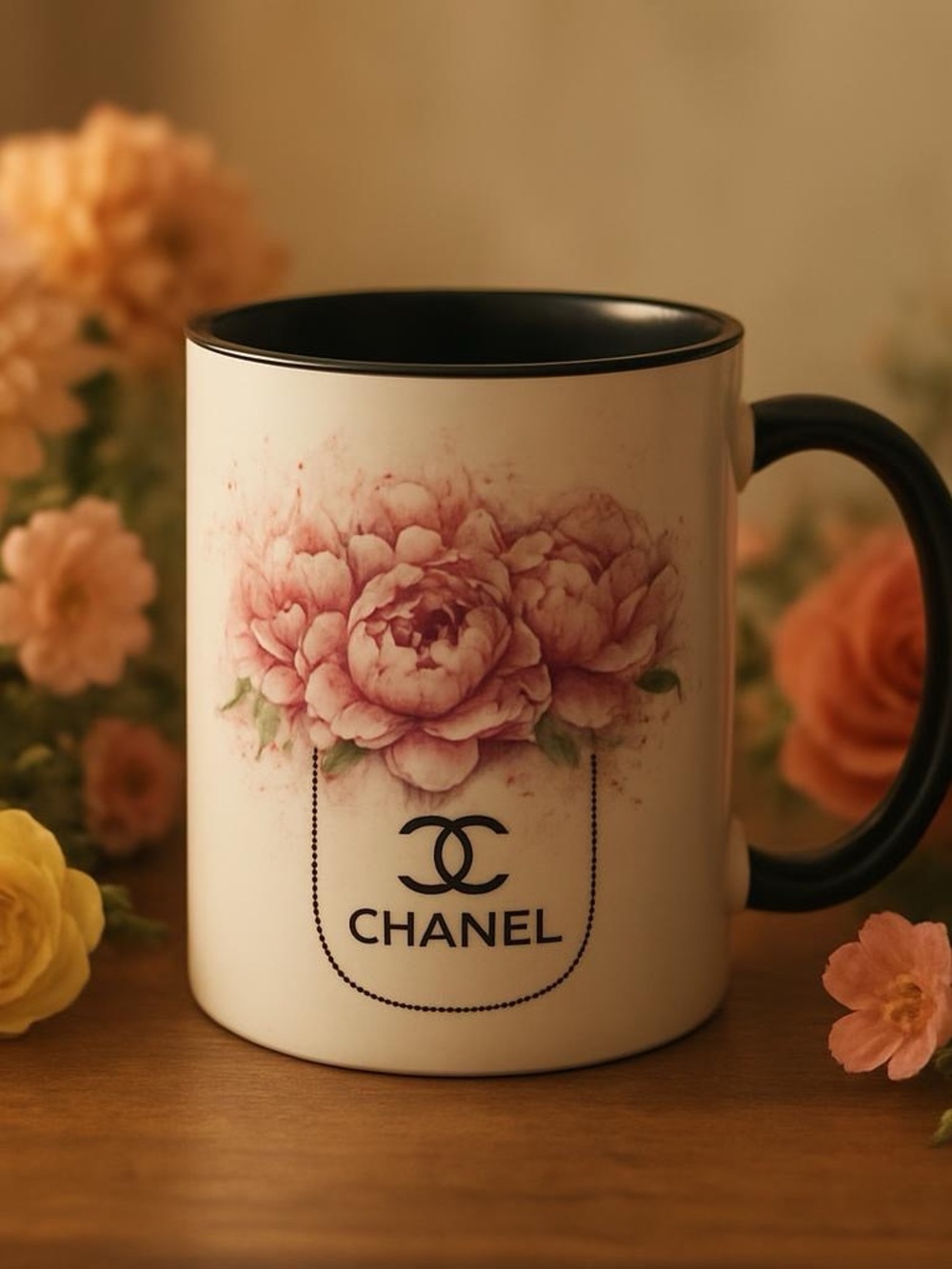 CHANEL Floral Ceramic Mug in Cream and Pink